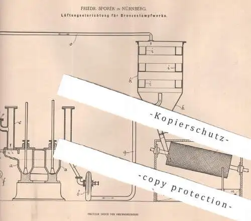 original Patent - Friedr. Sporer , Nürnberg , 1901 , Lüftungseinrichtung für Bronzestampfwerke | Bronze Stampfwerk !!