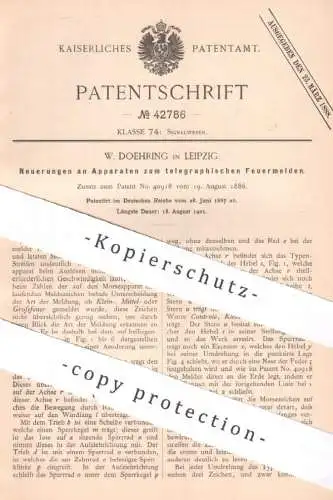 original Patent - W. Doehring , Leipzig , 1887 , telegraphisches Feuermelden | Feuer , Feuerwehr , Signal , Alarm