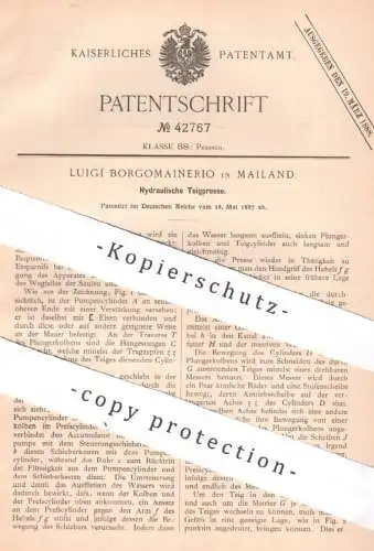 original Patent - Luigi Borgomainerio , Mailand Italien , 1887 , Hydraulische Teigpresse | Presse , Pressen , Hydraulik