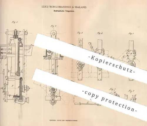 original Patent - Luigi Borgomainerio , Mailand Italien , 1887 , Hydraulische Teigpresse | Presse , Pressen , Hydraulik