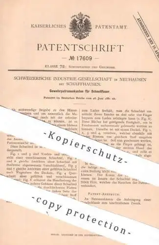 original Patent - Schweizerische Industrie Ges. , Neuhausen , Schaffhausen | 1881 | Gewehrpatronenkasten | Gewehr Waffen