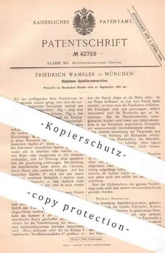 original Patent - Friedrich Wamsler , München , 1887 , Rotations- Spießbratmaschine | Bratspieß , Grill Spieß , Grillen