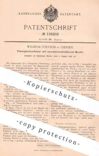 original Patent - Wilhelm Förtsch , Giessen , 1898 , Flüssigkeitserhitzer | Heizung , Kessel , Ofen , Badeofen