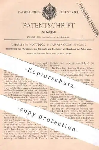 original Patent - Charles de Nottbeck , Tammersfors , Finnland , 1890 , Rücklauf bei Feuerwaffen | Pulvergas , Waffen