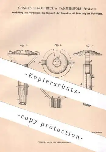 original Patent - Charles de Nottbeck , Tammersfors , Finnland , 1890 , Rücklauf bei Feuerwaffen | Pulvergas , Waffen