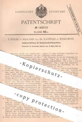 original Patent - E. Hocke , Mailand , Italien | Dr. S. Löffler , Witkowitz , Tschechien | 1902 | Anlasser für Motor !!