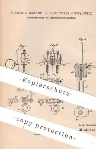 original Patent - E. Hocke , Mailand , Italien | Dr. S. Löffler , Witkowitz , Tschechien | 1902 | Anlasser für Motor !!