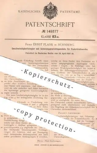 original Patent - Ernst Plank , Nürnberg , 1903 , Geschwindigkeitsregler für Federtriebwerke | Hemmung an Spielzeug