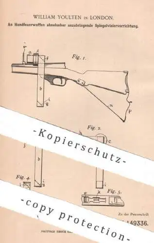 original Patent - William Youlten , London , England , 1900 , Handfeuerwaffe mit Spiegelvisier | Feuerwaffe Waffe Waffen