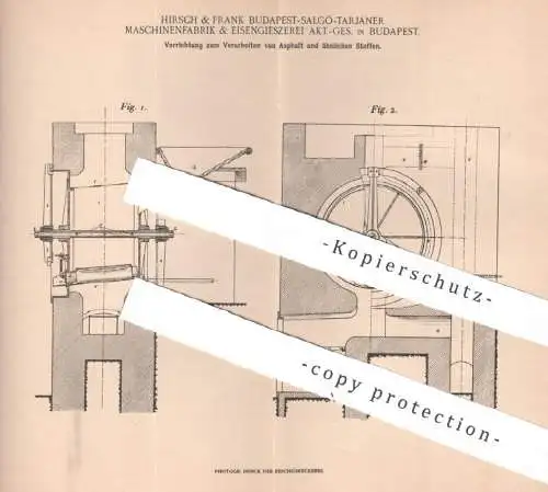 original Patent - Hirsch & Frank Budapest Salgó Tarjáner Maschinenfabrik & Eisengießerei AG , Ungarn | 1903 | Asphalt