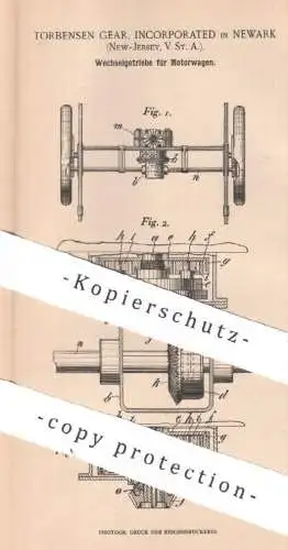 original Patent - Torbensen Gear Incorporated , New York , New Jersey , USA | Wechselgetriebe für Motorwagen | Getriebe