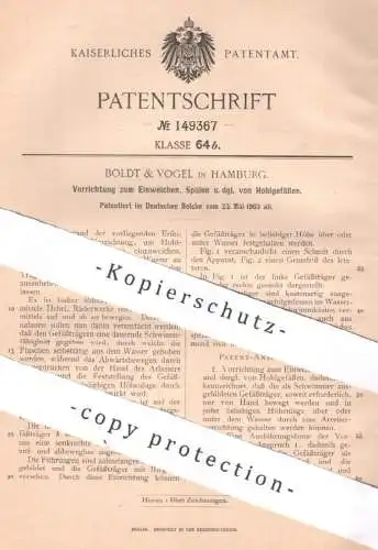 original Patent - Boldt & Vogel , Hamburg , 1903 , Vorrichtung zum Einweichen , Spülen von Flaschen , Gefäße | Flasche