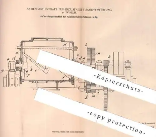 original Patent - AG für industrielle Sandverwertung , Zürich , Schweiz | 1903 | Aufbereitung für Kalksandstein - Mörtel