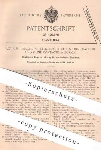 original Patent - AG Magneta / Elektrische Uhren ohne Batterie und ohne Contacte , Zürich Schweiz | 1903 | Uhrwerk , Uhr