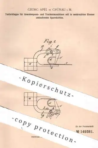 original Patent - Georg Apel , Grünau i. M. , 1903 , Tasterkluppe für Gewebespann- & Trockenmaschinen | Kluppe , Kluppen