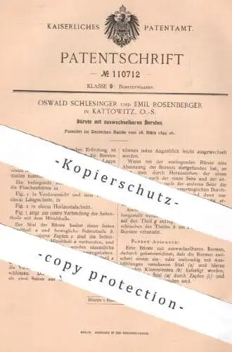 original Patent - Oswald Schlesinger , Emil Rosenberger , Kattowitz , Polen | 1899 | Bürste mit wechselbaren Borsten