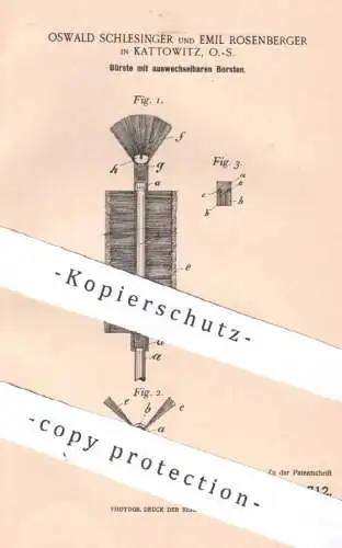 original Patent - Oswald Schlesinger , Emil Rosenberger , Kattowitz , Polen | 1899 | Bürste mit wechselbaren Borsten