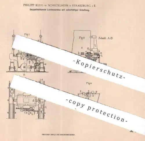 original Patent - Philipp Klug , Schiltigheim / Strassburg / Elsass | 1903 | Lochmaschine mit Schaltung | Blech Werkzeug