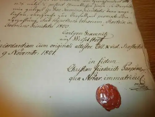 Agent Wiegert in Rostock , ,1801 , Dokument mit Siegel , Mecklenburg !!