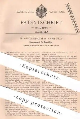 original Patent - H. Müllenbach , Hamburg , 1900 , Steuerapparat für Schnellfilter | Filter | Filtrieren , Reinigung