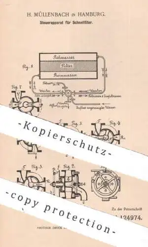original Patent - H. Müllenbach , Hamburg , 1900 , Steuerapparat für Schnellfilter | Filter | Filtrieren , Reinigung