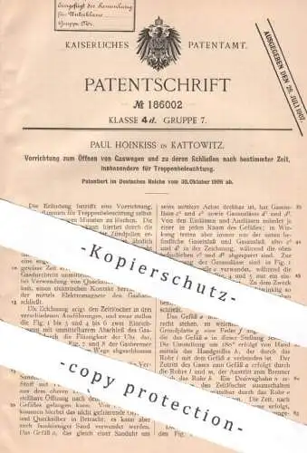 original Patent - Paul Hoinkiss , Kattowitz , Polen | 1906 | Löschen von Gasflammen | Gas , Beleuchtung , Zündung , Gase