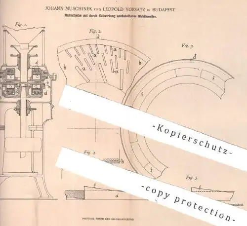 original Patent - Johann Muschinek , Leopold Vorsatz , Budapest , 1901 , Mahlscheibe | Mühle , Mühlen , Mehl , Müller !!