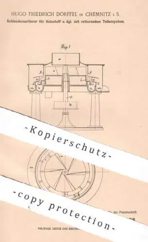 original Patent - Hugo Friedrich Dörffel , Chemnitz , 1903 , Schleudersortierer für Holzstoff | Schleuder | Holz Papier