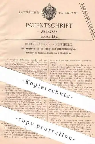 original Patent - Robert Dietrich , Merseburg | 1902 | Sortierzylinder für Papier- & Zellulosefabrikation | Cellulose !