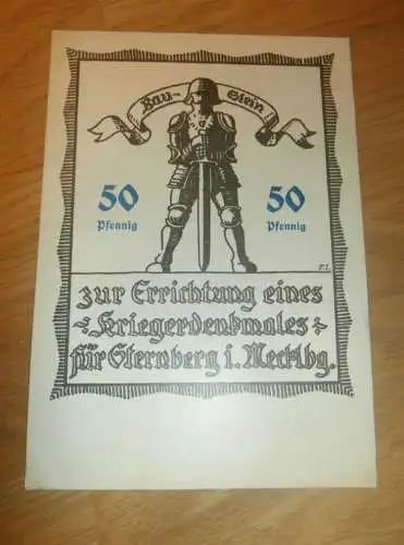 Bau eines Kriegerdenkmales in Sternberg i. Mecklenburg , 50 Pfennig - Baustein , alte Karte , Denkmal , extrem RAR !!!