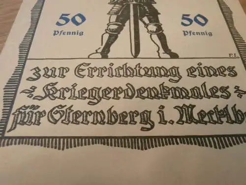 Bau eines Kriegerdenkmales in Sternberg i. Mecklenburg , 50 Pfennig - Baustein , alte Karte , Denkmal , extrem RAR !!!