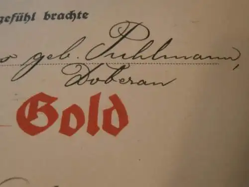 Urkunde / Gedenkblatt 1916 , 300 Goldmark , Frau Direktor Marta Claus geb. Puhlmann in Bad Doberan i. Mecklenburg !!!