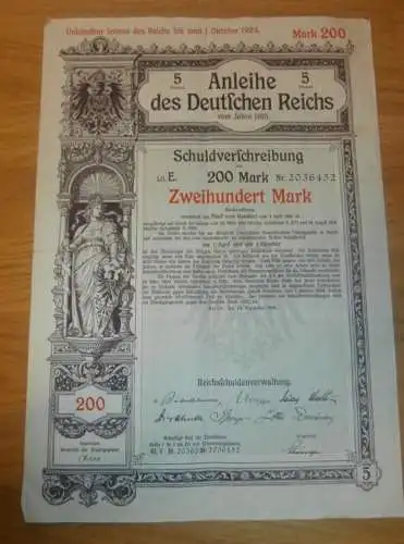 Kriegsanleihe - Schuldverschreibung , Zweihundert Mark , Deutsches Reich 1915 , Anleihe !!