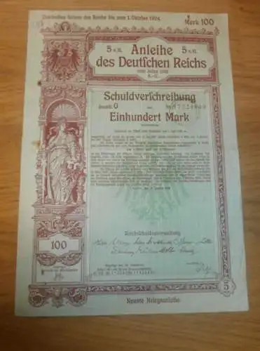 Kriegsanleihe - Schuldverschreibung , Einhundert Mark , Deutsches Reich 1918 , Anleihe !!