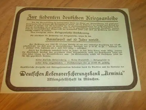 7. deutsche Kriegsanleihe 1917 , Arminia , Reklame , Anleihe , Reichsbank , Schuldverschreibung / Schatzanweisung !!