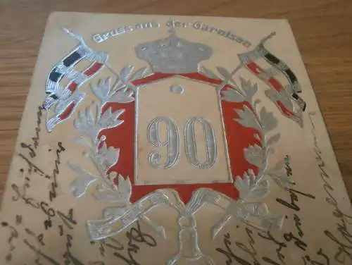 Pracht-Prägekarte - Garnision 90 , Füsilier-Regiment Nr. 90 , Rostock in Mecklenburg ,extrem selten , super Zustand !!