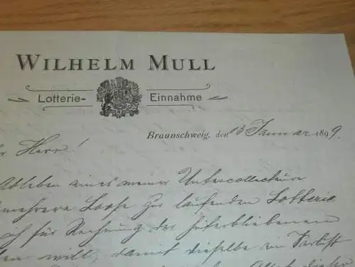 Wilhelm Mull , Landeslotterie Mecklenburg - Schwerin 1899 , eigenhändiger Brief , Lotterie Haupt-Collecteur  !!