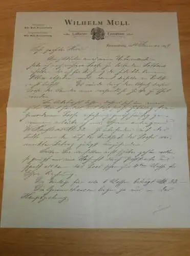 Wilhelm Mull , Landeslotterie Mecklenburg - Schwerin 1899 , eigenhändiger Brief , Lotterie Haupt-Collecteur  !!