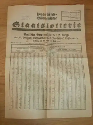 Preußisch - Süddeutsche Staatslotterie , 1931 , Gewinnliste Lotterie , Prospekt  !!