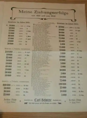 Großherzogliche Mecklenburg - Schwerinsche Landes - Lotterie 1901-1902 , Carl Heintze, Lose und Gewinne , Prospekt  !!