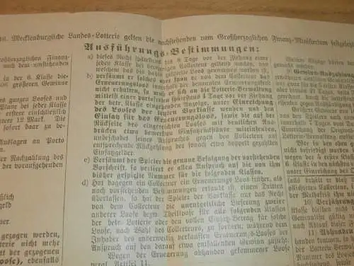 Großherzogliche Mecklenburg - Schwerin Landes - Lotterie 1898 , Plan , Lose und Gewinne , Prospekt  !!