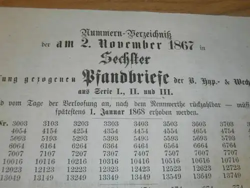 Pfandbrief - Lotterie 1867 , Gewinnliste , Hypothekenbank Bayern , Lotterie , Katalog , Bank !!