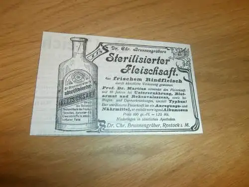 Reklame , Brunnengräbers Fleischsaft , ca. 1890 , Nährmittel , Rostock in Mecklenburg !!