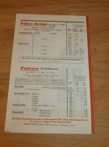 Spielkarten - Fabrik Stralsund / Mecklenburg und Altenburg 1933 Reklame Prospekt , Kartenspiel , Skat , Karten , Werbung