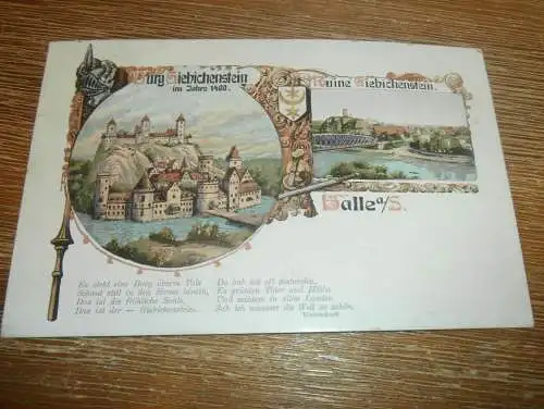 alte AK - Halle a.d. Saale , 1909 , Burg Giebichenstein , Litho Ansichtskarte !