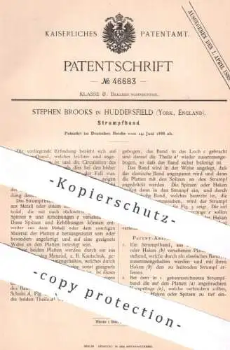 original Patent - Stephen Brooks , Huddersfield , York , England , 1888 , Strumpfband | Strumpf , Schneider , Mode !!