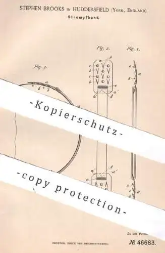 original Patent - Stephen Brooks , Huddersfield , York , England , 1888 , Strumpfband | Strumpf , Schneider , Mode !!