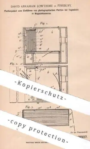 original Patent - David Abraham Lowthime , Finsbury , England , 1901 , photographische Platten für Kamera | Photography