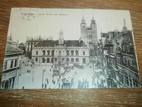 alte AK - Magdeburg  , 1912 , Markt mit Rathaus ,  Ansichtskarte !!