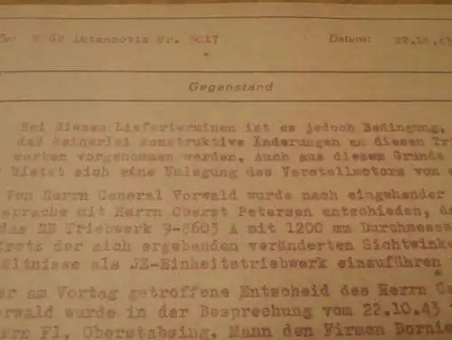 Daimler Benz - Triebwerksentwicklung 1943 Flugzeugbau , Backnang DB 603 Motor ,original Dokumente , Flugzeug - Forschung